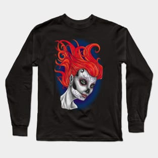 Dia de Los Muertos Sugar Skull Lady Long Sleeve T-Shirt